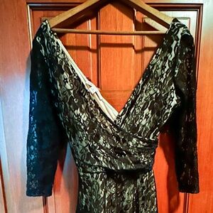 Stunning faux wrap black lace dress